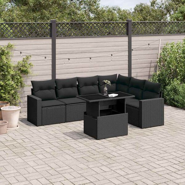 vidaXL 7 Piece Garden Sofa Set with Cushions Black Poly Rattan