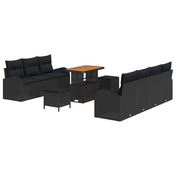 vidaXL Garden Sofa Set with Cushion 10 pcs Black Poly Rattan