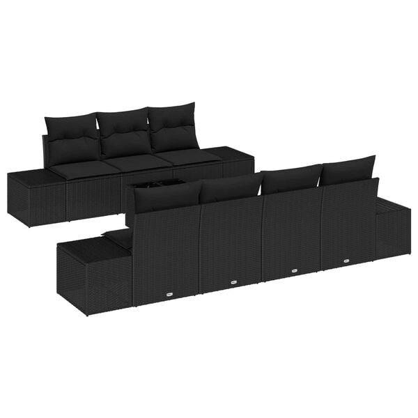 vidaXL Garden Sofa Set with Cushion 8 pcs Black Poly Rattan