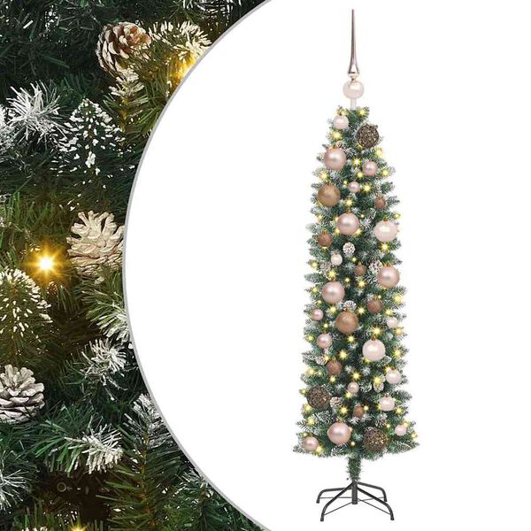 vidaXL Artificial Slim Christmas Tree Green and White 120 cm
