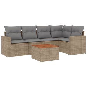 vidaXL 6 Piece Garden Sofa Set with Cushions Beige Poly Rattan