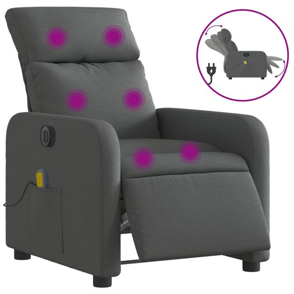 vidaXL Electric Massage Recliner Chair Dark Grey Fabric