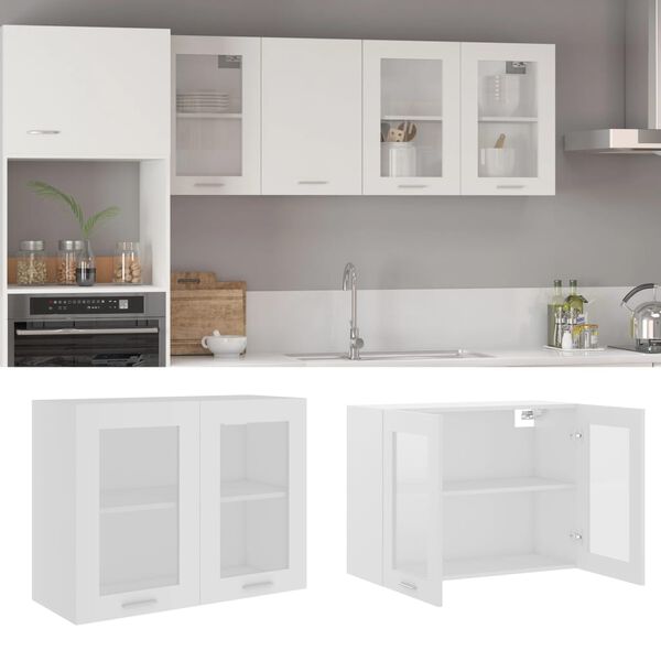 vidaXL Hanging Glass Cabinet White 80x31x60 cm Engineered Wood