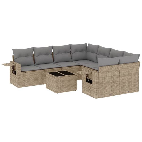 vidaXL 9 Piece Garden Sofa Set with Cushions Beige Poly Rattan