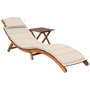 vidaXL Garden Sun Lounger with Table and Cushion Solid Acacia Wood