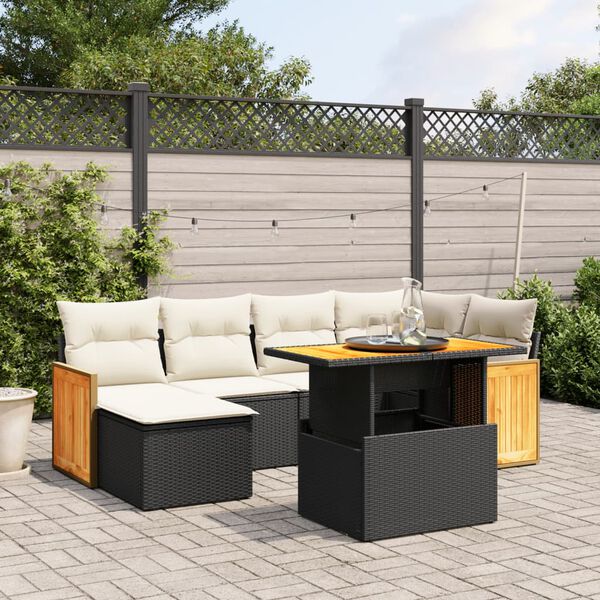 vidaXL 7 Piece Garden Sofa Set with Cushions Black Poly Rattan
