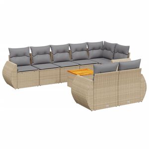 vidaXL 9 Piece Garden Sofa Set with Cushions Beige Poly Rattan