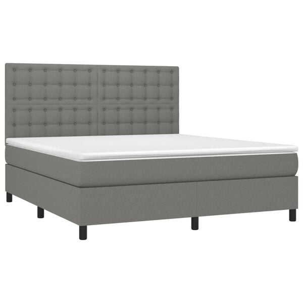 vidaXL Box Spring Bed with Mattress Dark Grey 153x203 cm Queen Size Fabric