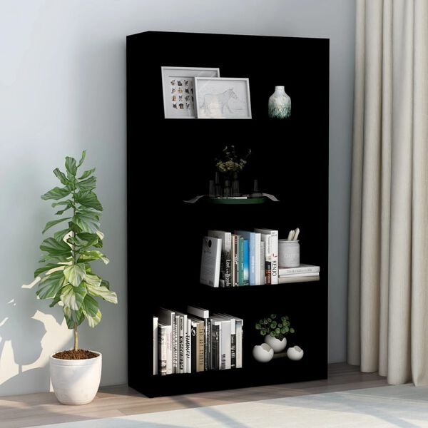 vidaXL 4-Tier Book Cabinet Black 80x24x142 cm Engineered Wood