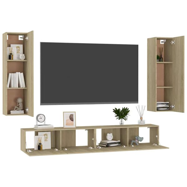 vidaXL 4 Piece TV Cabinet Set Sonoma Oak Engineered Wood