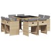 vidaXL 9 Piece Garden Dining Set with Cushions Mix Beige Poly Rattan