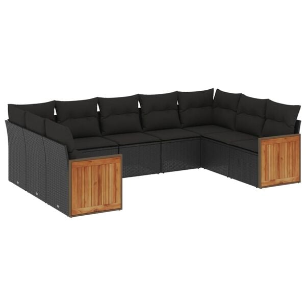 vidaXL 9 Piece Garden Sofa Set with Cushions Black Poly Rattan