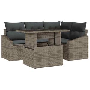 vidaXL Garden Sofa Set 5 pcs Grey Poly Rattan, Powder-Coated Steel