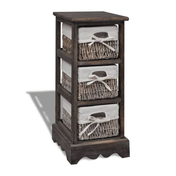 vidaXL Wooden Storage Rack 3 Weaving Baskets Brown