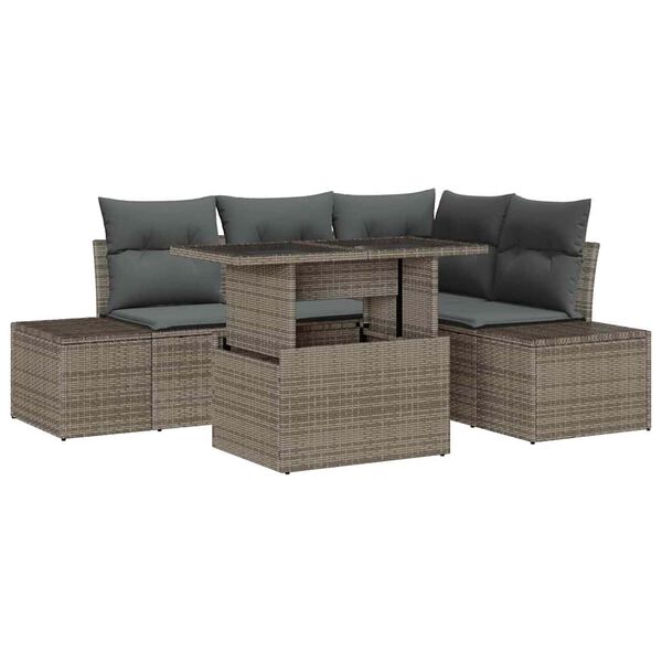 vidaXL Garden Sofa Set with Cushion 5 pcs Grey Poly Rattan