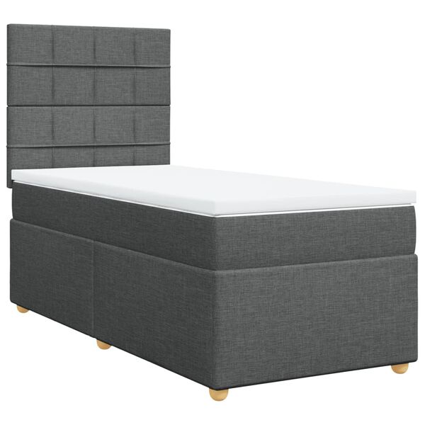 vidaXL Box Spring Bed with Mattress Dark Grey King Single Fabric