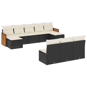 vidaXL 10 Piece Garden Sofa Set with Cushions Black Poly Rattan