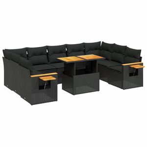 vidaXL 10 Piece Garden Sofa Set with Cushions Black Poly Rattan