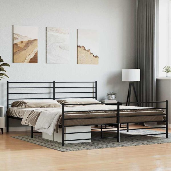 vidaXL Metal Bed Frame without Mattress with Footboard Black 180x200cm