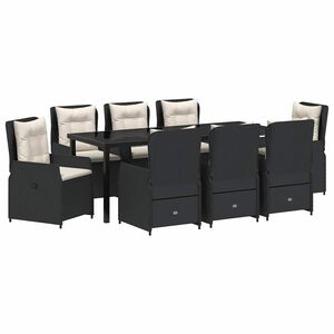 vidaXL Garden Dining Set 9 pcs Black Poly Rattan