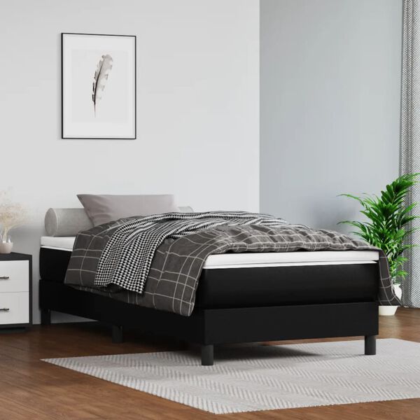 vidaXL Box Spring Bed with Mattress Black 100x200 cm Faux Leather