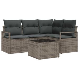 vidaXL Sofa Set with Cushion with Storage 5 pcs Light Grey Poly Rattan