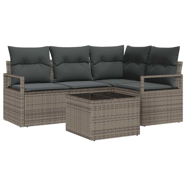 vidaXL Garden Sofa Set with Cushion with Storage 5 pcs Light Grey