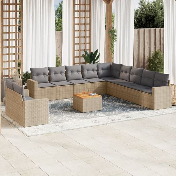 vidaXL 12 Piece Garden Sofa Set with Cushions Beige Poly Rattan
