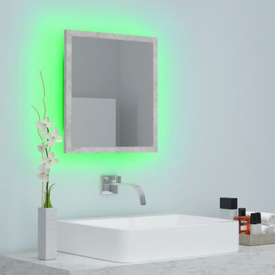 vidaXL LED Bathroom Mirror Concrete Grey 40x8.5x37 cm Acrylic
