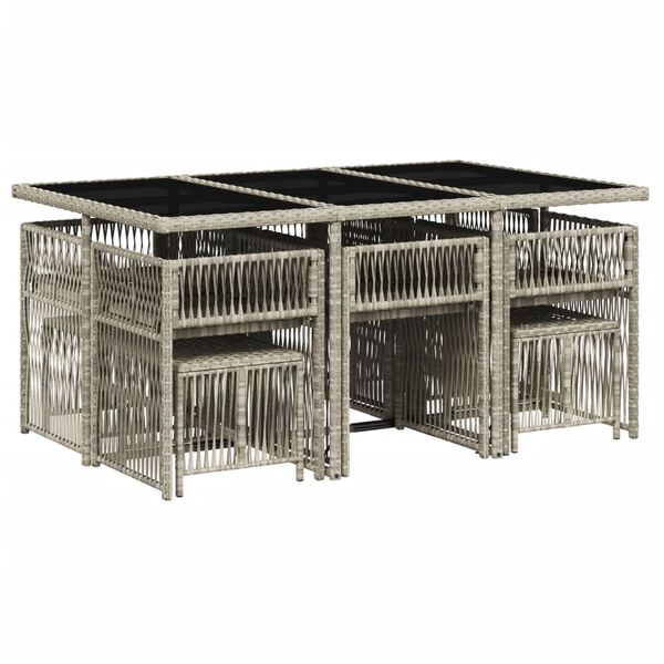 vidaXL 11 Piece Garden Dining Set with Cushions Light Grey Poly Rattan