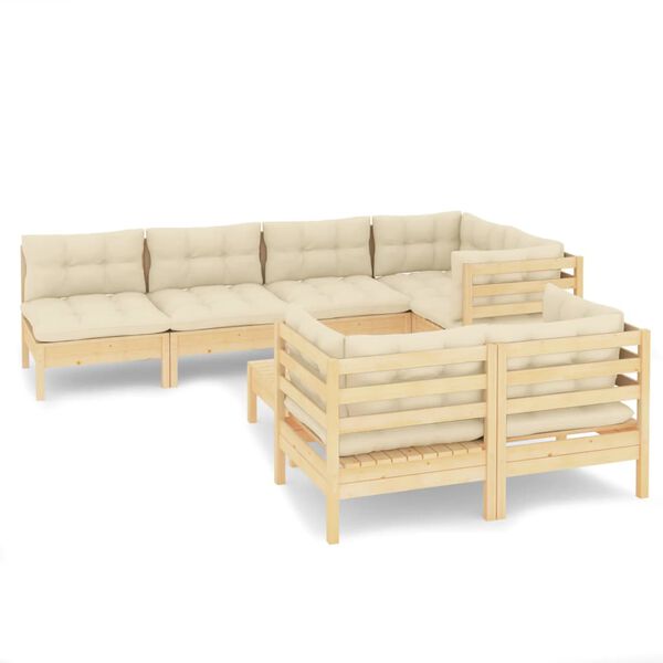 vidaXL 8 Piece Garden Lounge Set with Cream Cushions Solid Pinewood