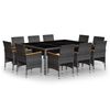 vidaXL 11 Piece Garden Dining Set Poly Rattan Grey