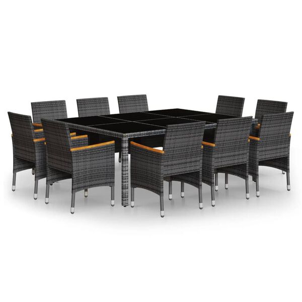 vidaXL 11 Piece Garden Dining Set Poly Rattan Grey