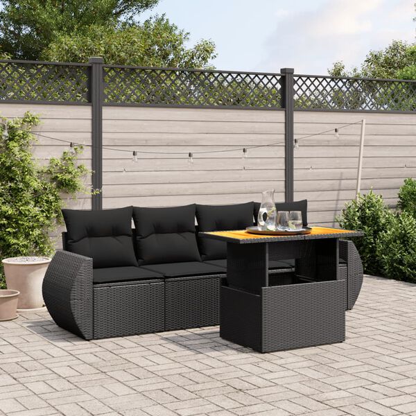 vidaXL 5 Piece Garden Sofa Set with Cushions Black Poly Rattan