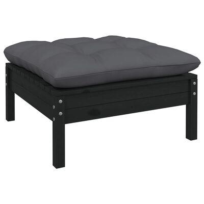 vidaXL Garden Footstool with Anthracite Cushion Black Solid Pinewood