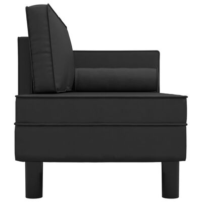 vidaXL Chaise Lounge with Cushions and Bolster Black Faux Leather