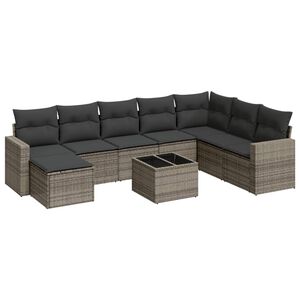vidaXL 9 Piece Garden Sofa Set with Cushions Grey Poly Rattan