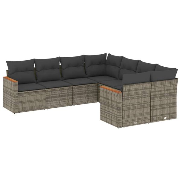 vidaXL 8 Piece Garden Sofa Set with Cushions Grey Poly Rattan