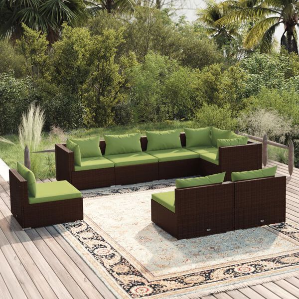 vidaXL 8 Piece Garden Lounge Set with Cushions Poly Rattan Brown