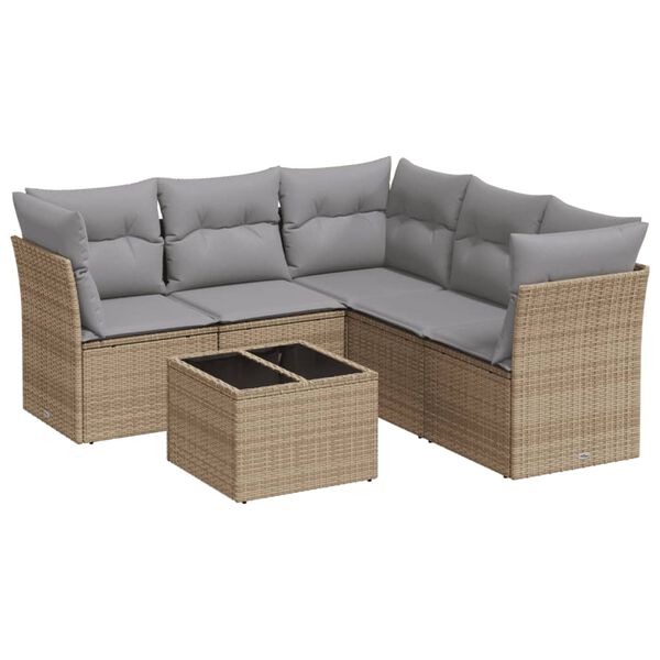 vidaXL 6 Piece Garden Sofa Set with Cushions Beige Poly Rattan