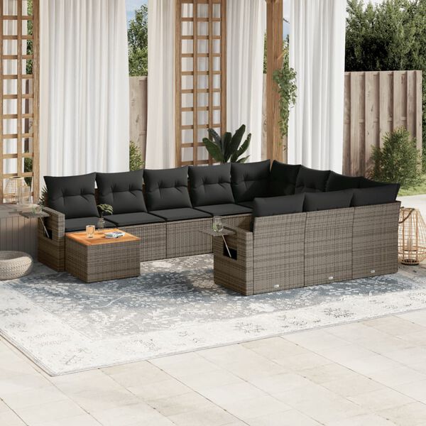 vidaXL 11 Piece Garden Sofa Set with Cushions Grey Poly Rattan