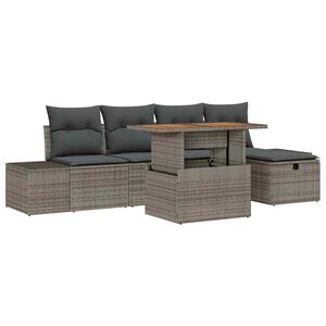 vidaXL Garden Sofa Set Height-Adjustable 6 pcs Grey Poly Rattan