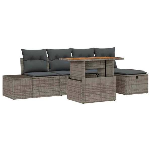 vidaXL Garden Sofa Set Height-Adjustable 6 pcs Grey Poly Rattan