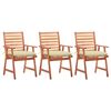 vidaXL Outdoor Dining Chairs 3 pcs with Cushions Solid Acacia Wood