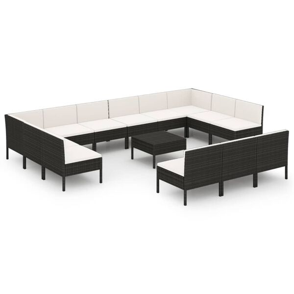 vidaXL 14 Piece Garden Lounge Set with Cushions Poly Rattan Black