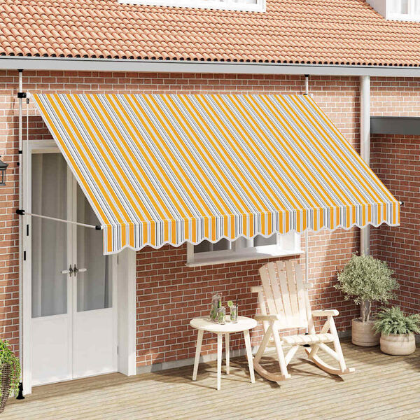 vidaXL Manual Retractable Awning 350 cm Yellow and Blue Stripes