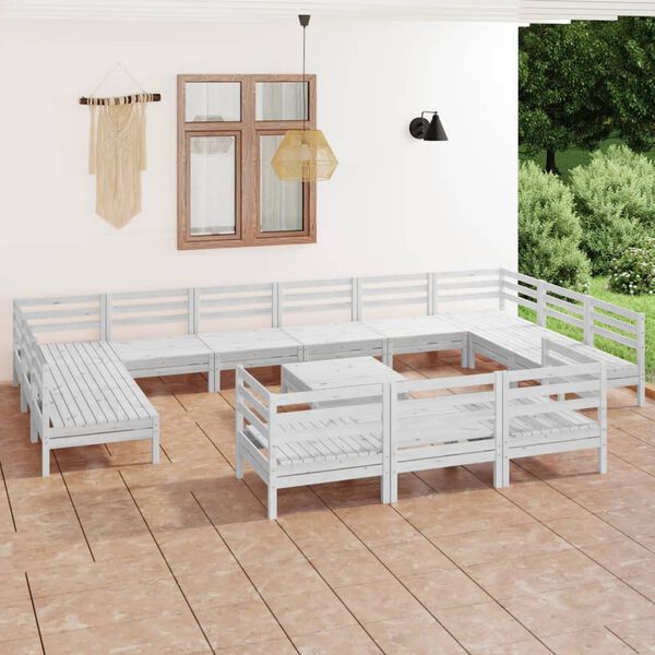 vidaXL 14 Piece Garden Lounge Set White Solid Wood Pine