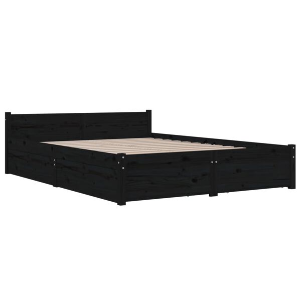vidaXL Bed Frame without Mattress with Drawers Black Double