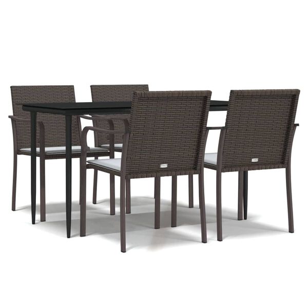 vidaXL 5 Piece Garden Dining Set with Cushions Poly Rattan and Steel