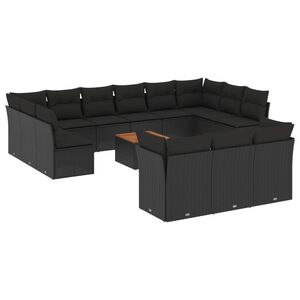 vidaXL 14 Piece Garden Sofa Set with Cushions Black Poly Rattan